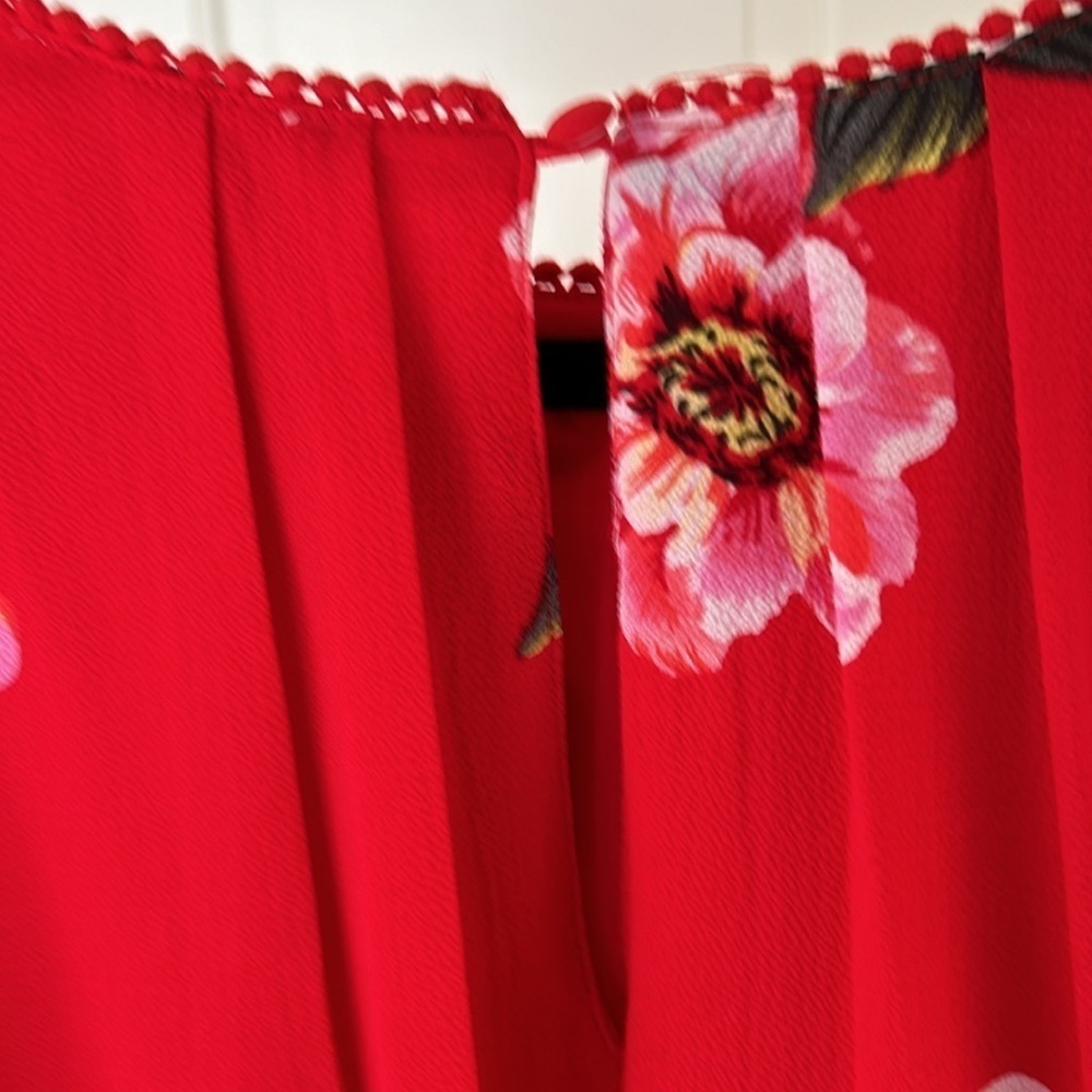 Umgee Mini Shift Dress Size M Red Pink Floral Fully Lined USA - Picture 9 of 12